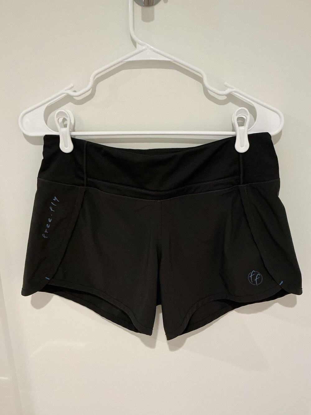 Free Fly Women’s Black Bamboo Lined Running Shorts High Rise Pockets Size Small
